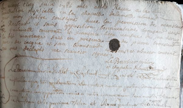 Signature du chapelain de la "Motte-Almand"